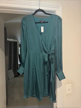 Banana Republic Teal Long-Sleeve Wrap Dress with Side Tie
